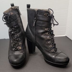 Kenneth Cole Reaction Lead Actress Black LTR Lace-Up Ankle Boots Size 9